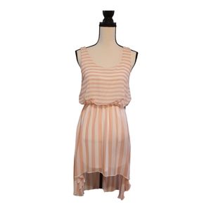CHARLOTTE RUSSE Pink & White Striped Sleeveless Sheer Overlay Dress Size M